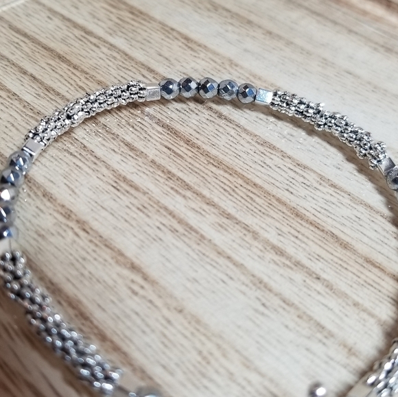 Beaded Two Tone Hematite Gemstone Bracelet - Picture 6 of 6